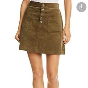 Lost + Wander XS Alicia Corduroy Mini Skirt Button Front Cotton Pockets In Olive